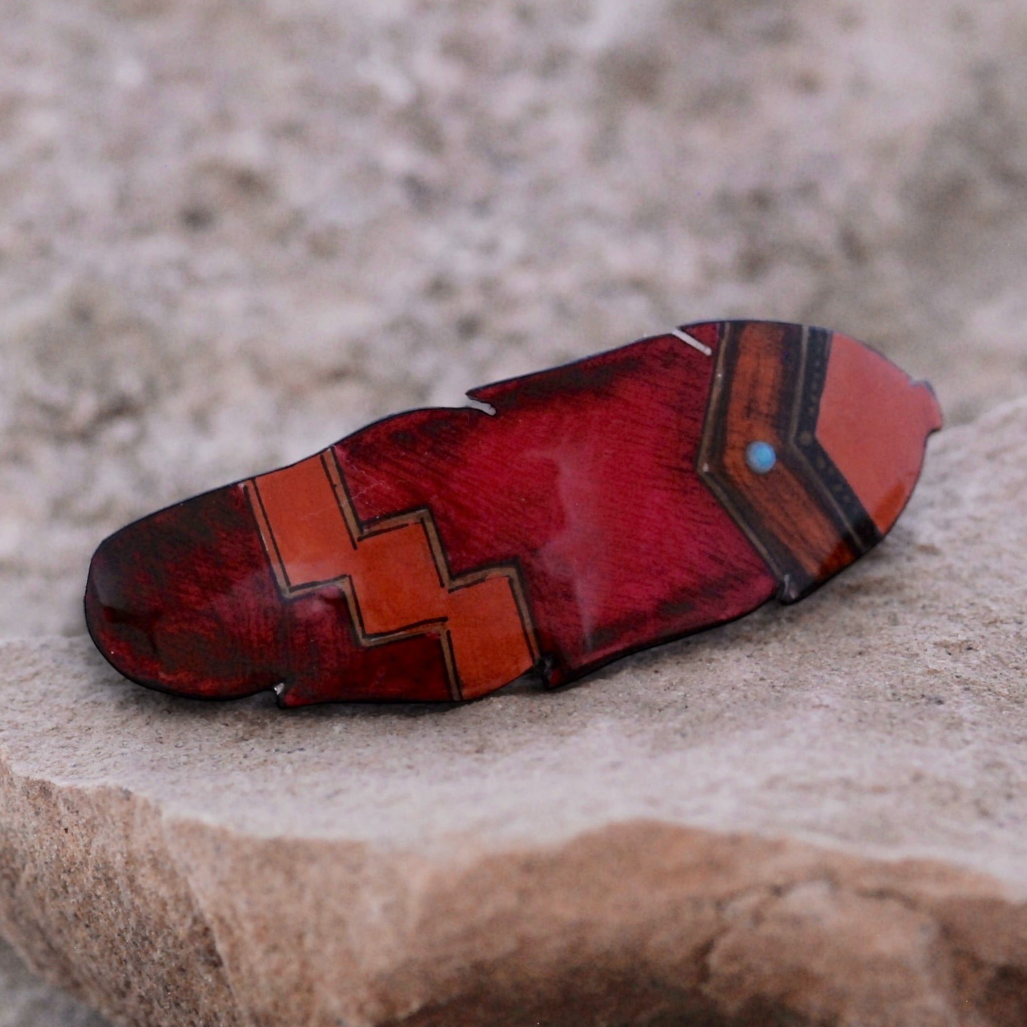 Antler Single Feather Barrette - Red