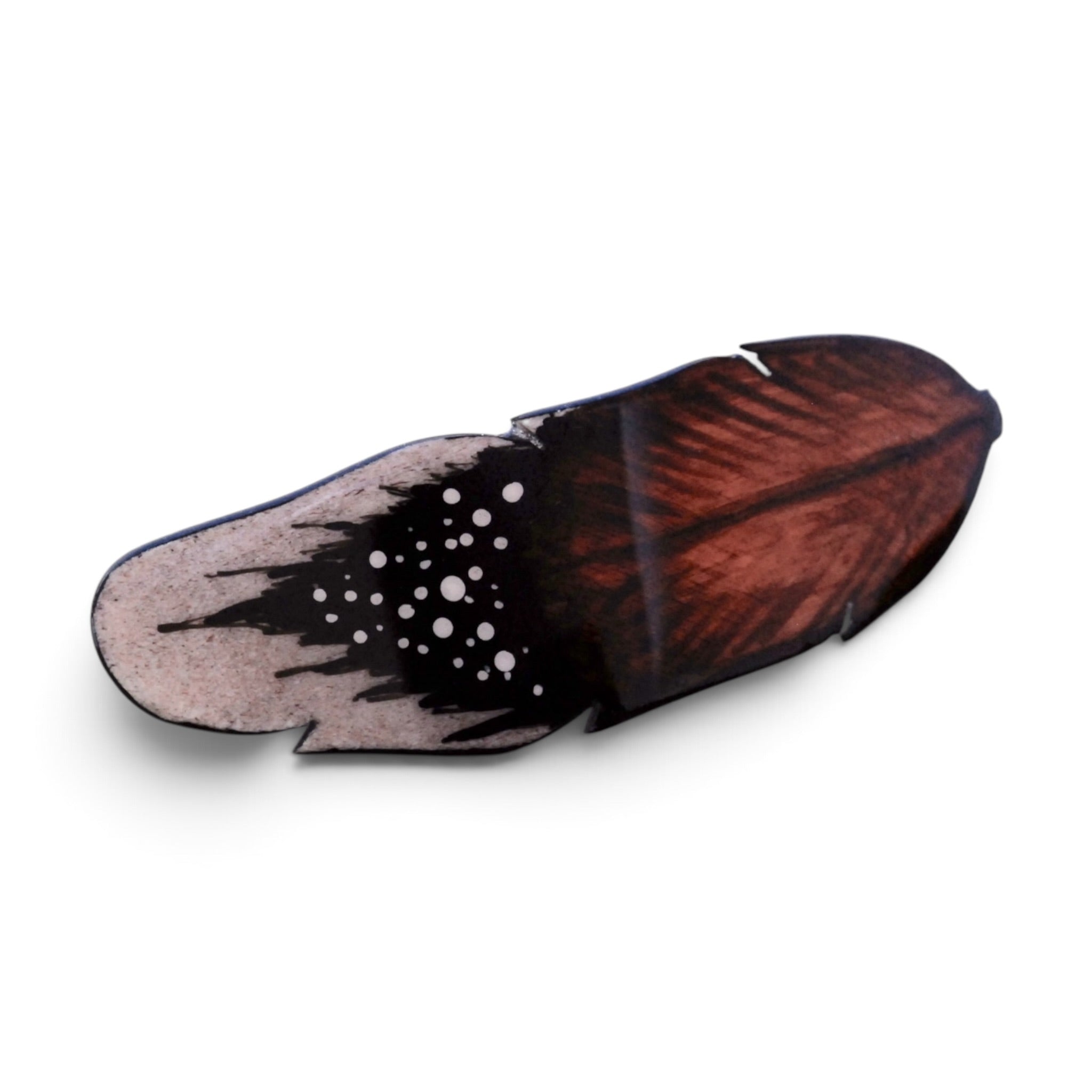 Antler Single Feather Barrette - Brown