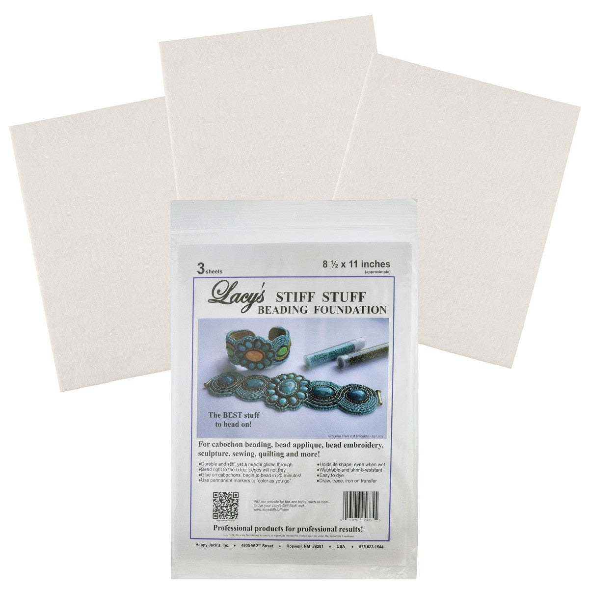 Lacy’s Stiff Stuff Bead Embroidery Backing – White | 8.5” x 11” | 3 Pack