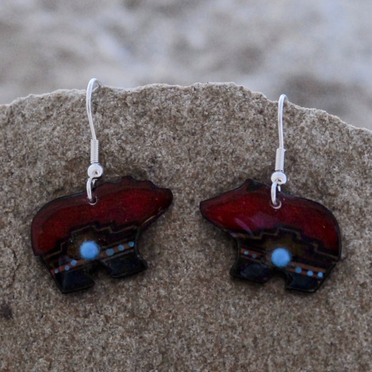 Antler Walking Bear Earrings - Red