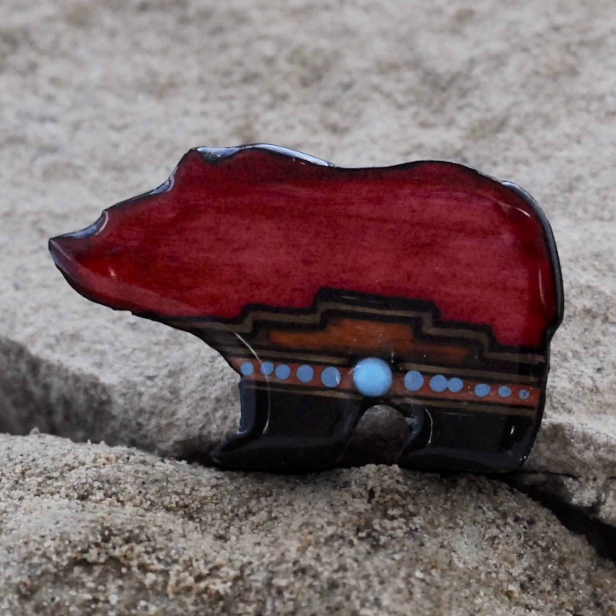 Antler Walking Bear Pin - Red