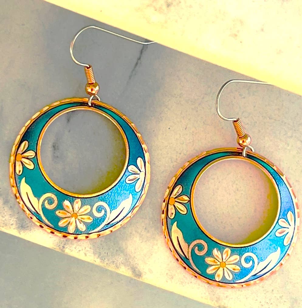 Blue Daisy circle Flower Earrings