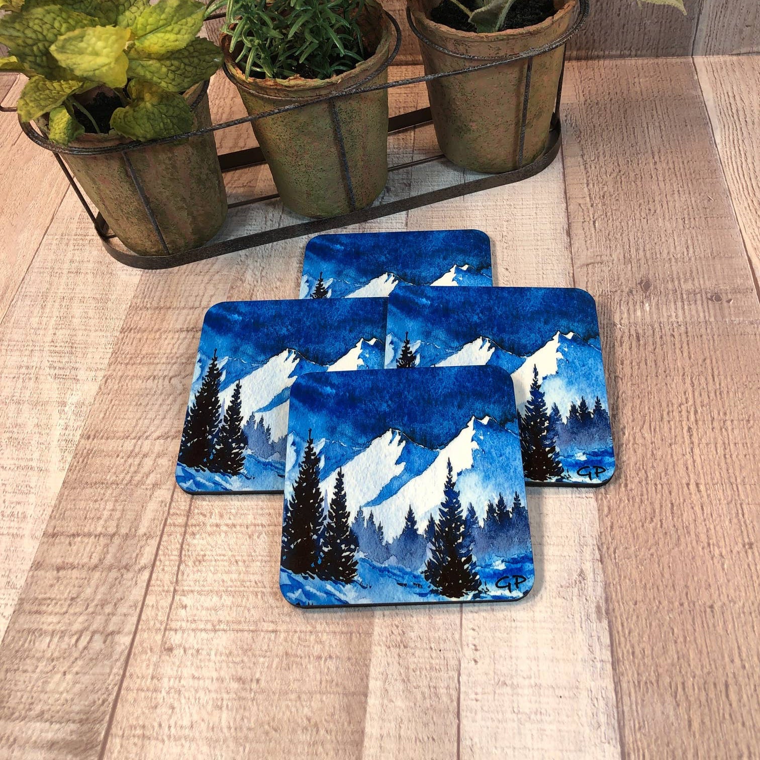 Winter Mountain Snow Coaster 4 piece Set