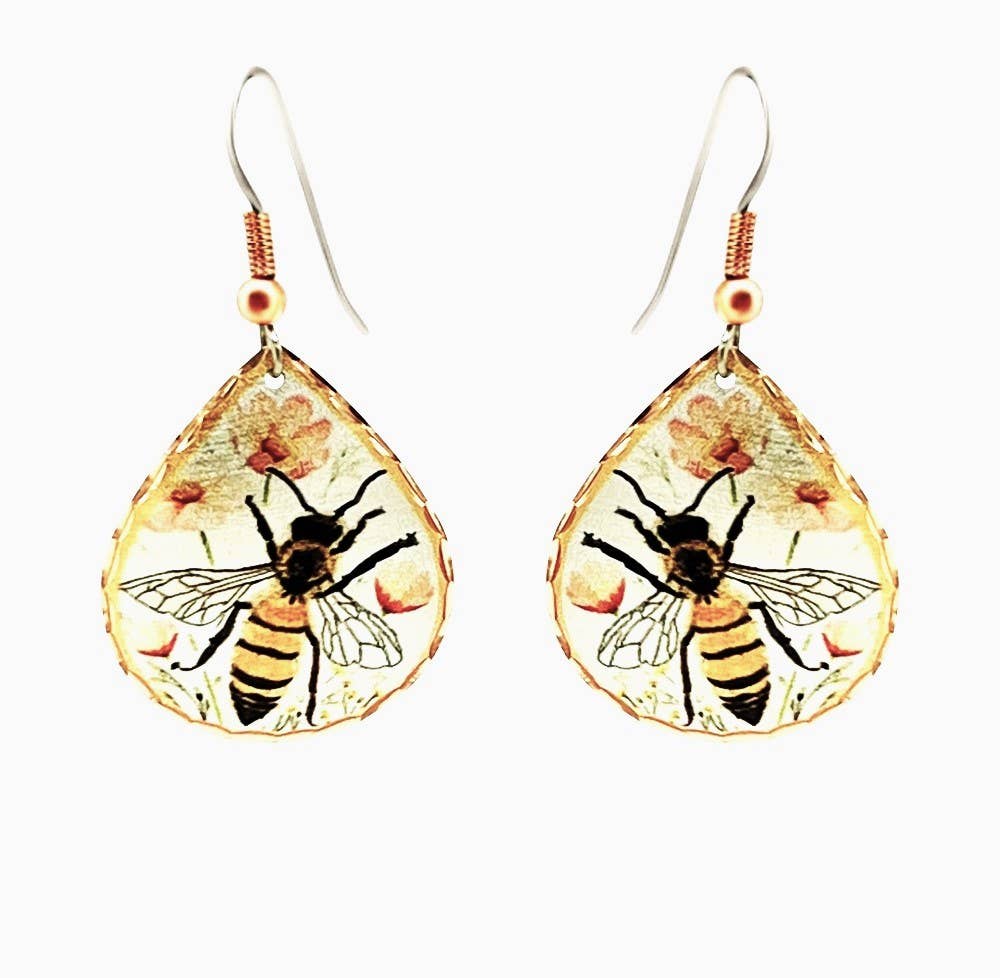 Teardrop Copper Bee Earrings