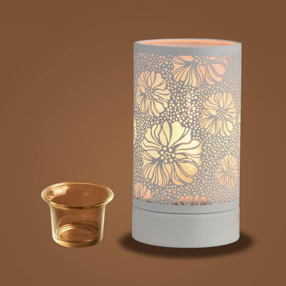 White Flower Touch Lamp & Wax Warmer | 7” Fragrance Oil Burner