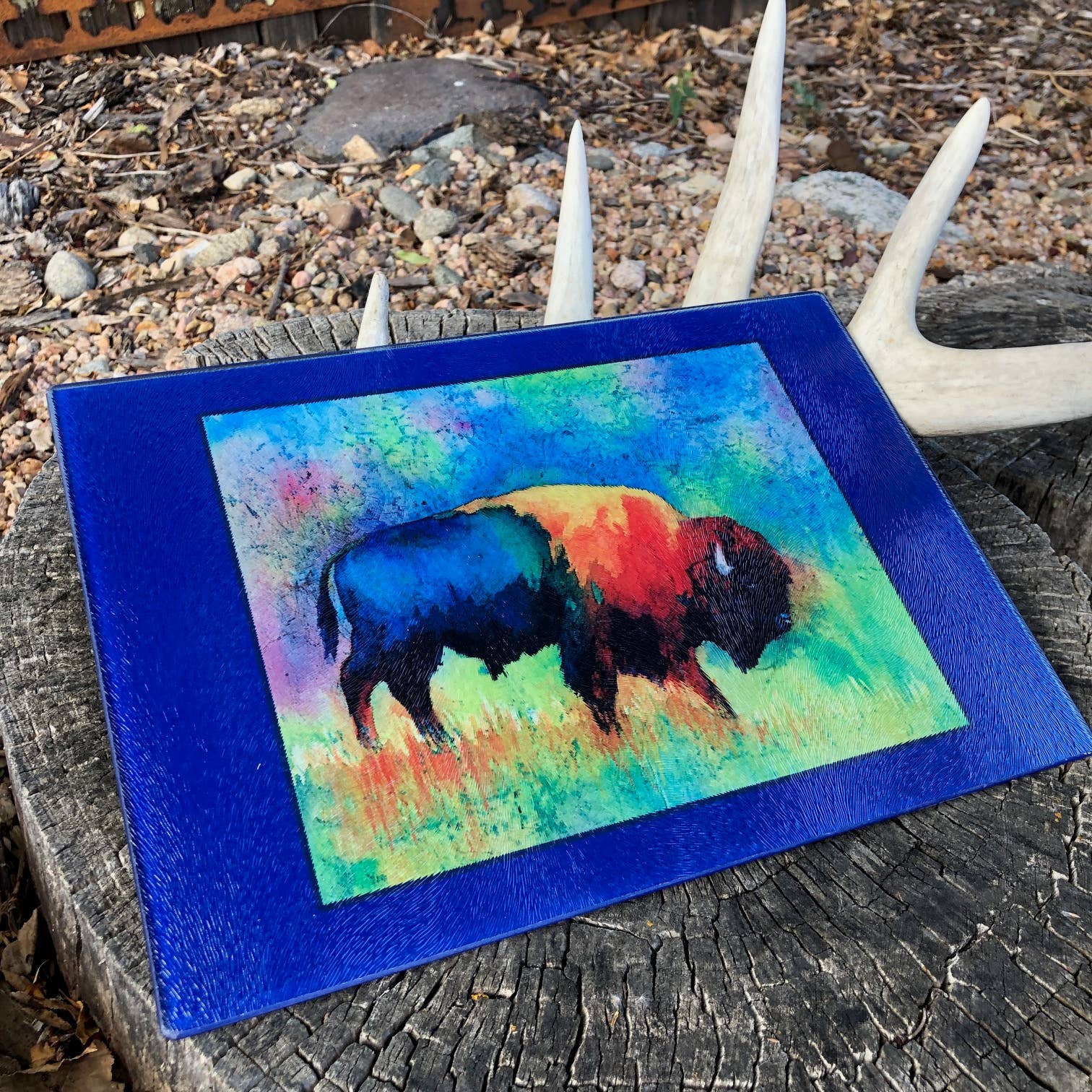 GP Originals - Watercolor Bison Rectangle Cutting Board Tempered Glass
