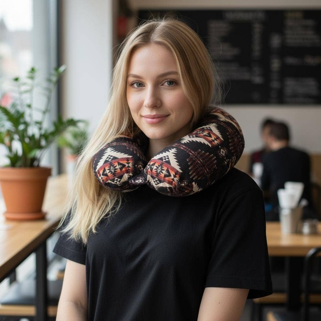 Black Southwestern Travel Pillow | Soft Neck Pillow