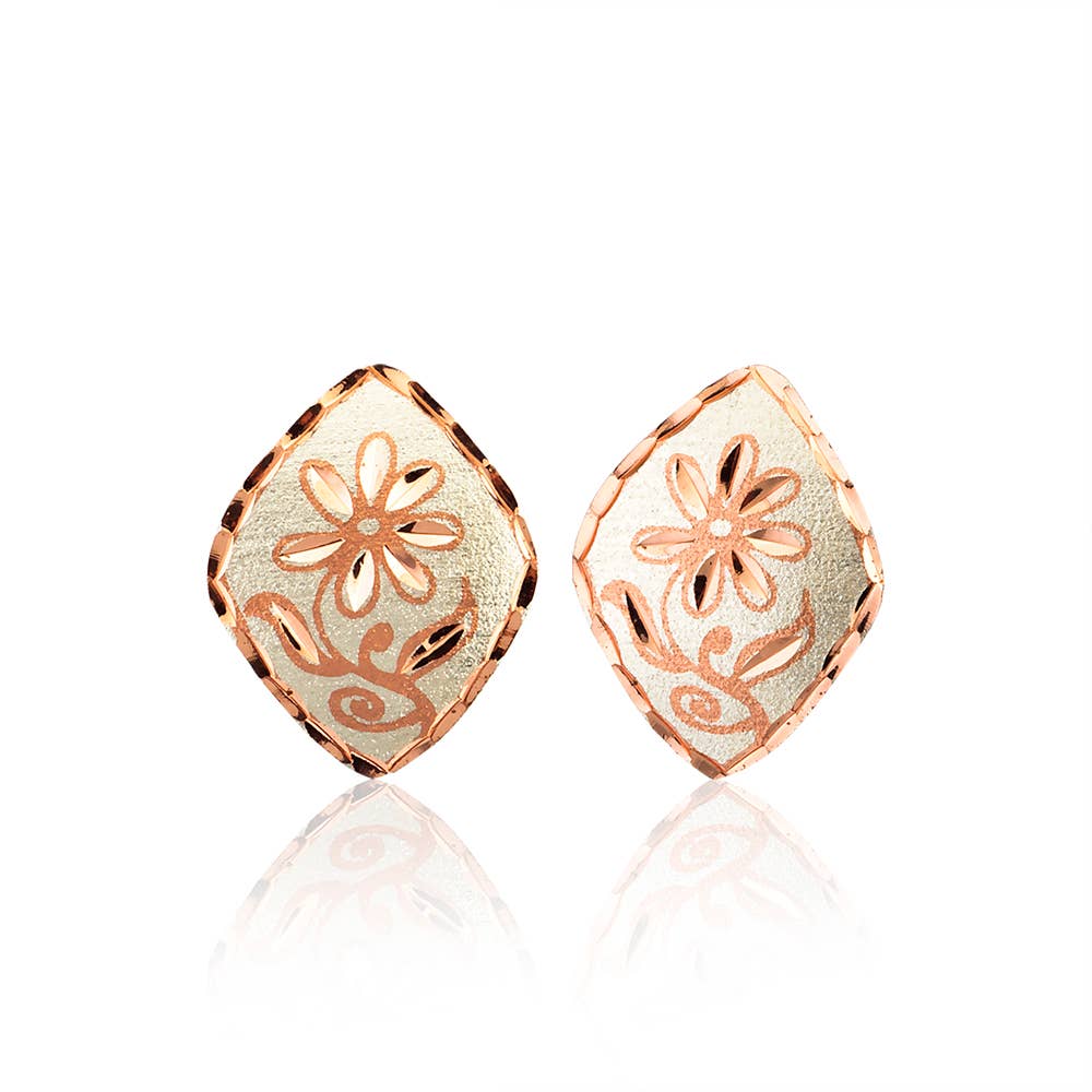 Diamond Shape Silver Flower Stud Earrings