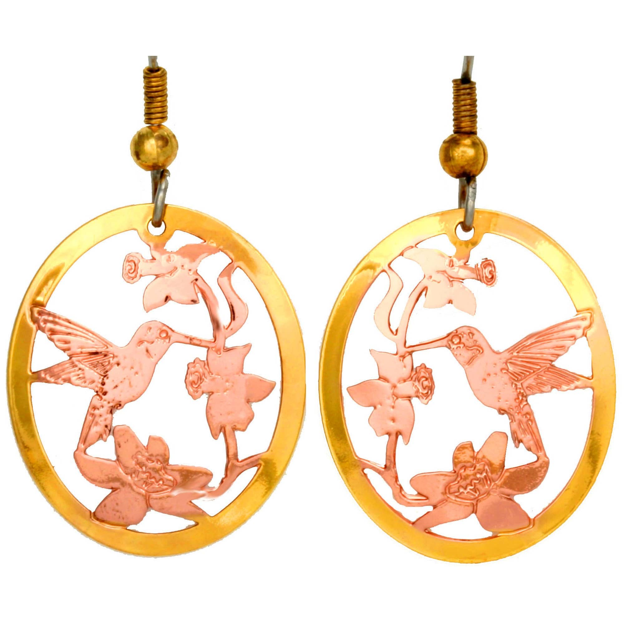Gold & Copper Hummingbird Earrings