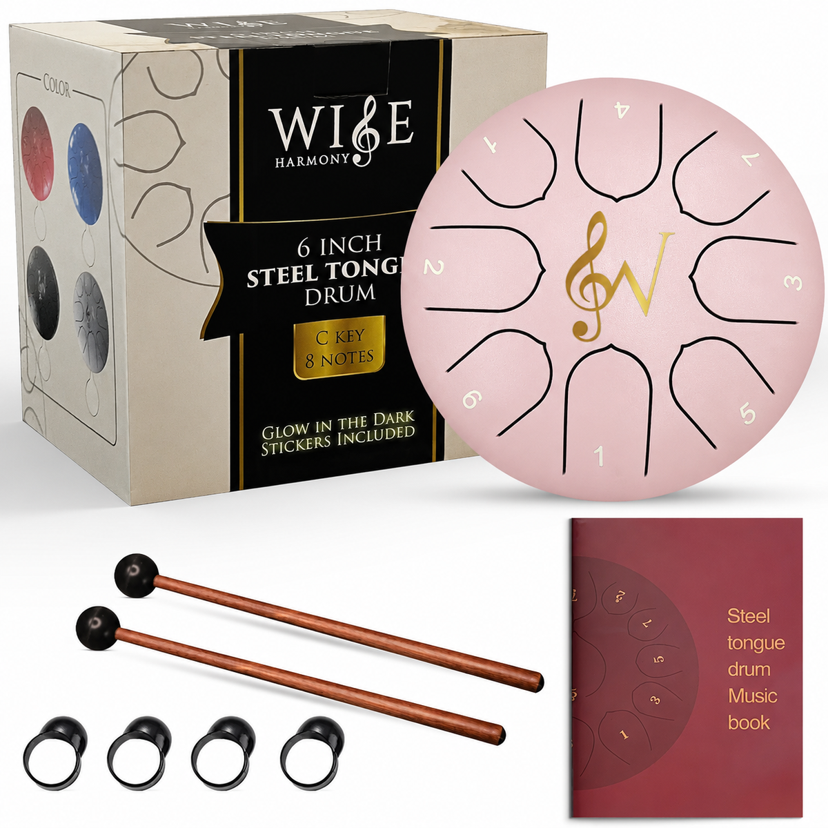 6-Inch 8-Notes Steel Tongue Drum Rain Drum - Candy Pink