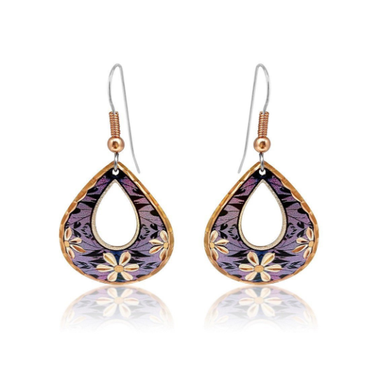 Purple Tear drop floral earrings