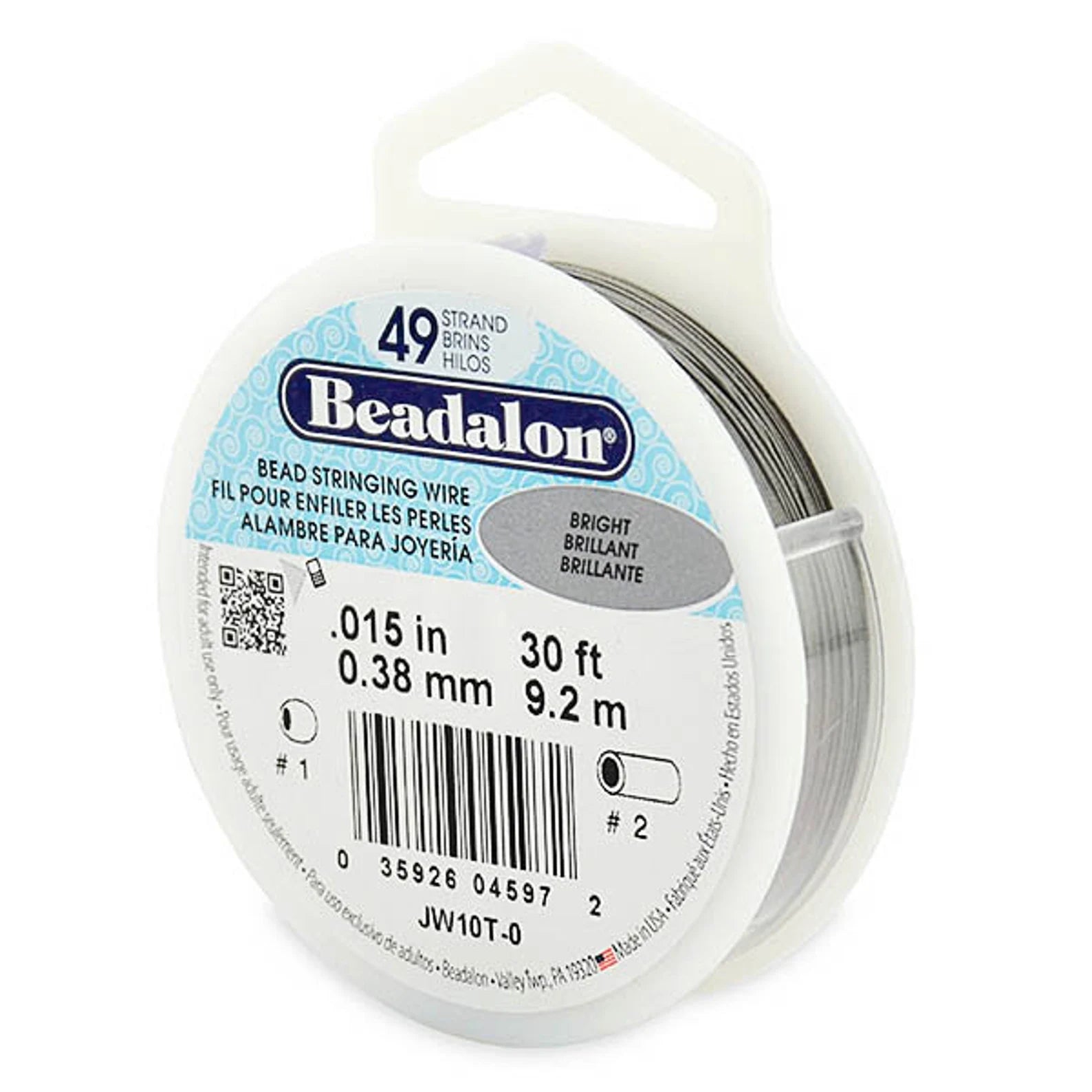 Beadalon 49-Strand Beading Wire – Bright | .015” (0.38 mm) | 30 Ft Spool