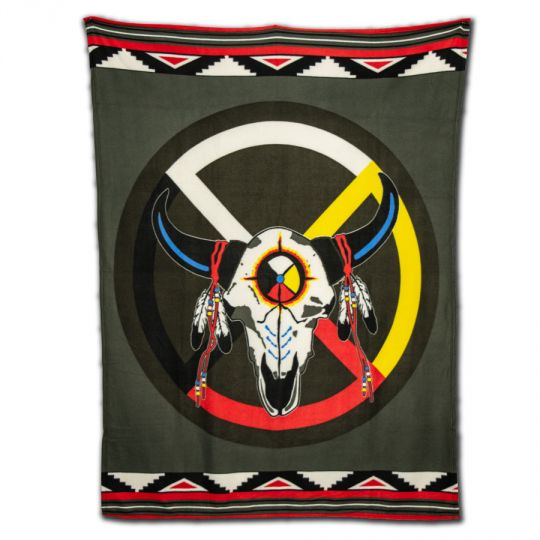 Sacred Buffalo Fleece Blanket - Native American Design - 60" x 80"