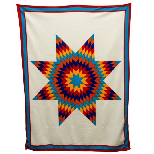 Sioux Star White Fleece Blanket - Native American Design - 60" x 80"