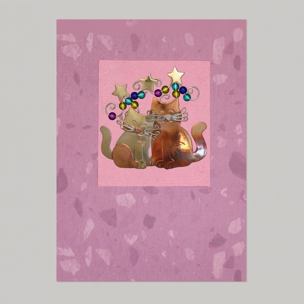Starry Night Cats Pin On A Card - Handmade
