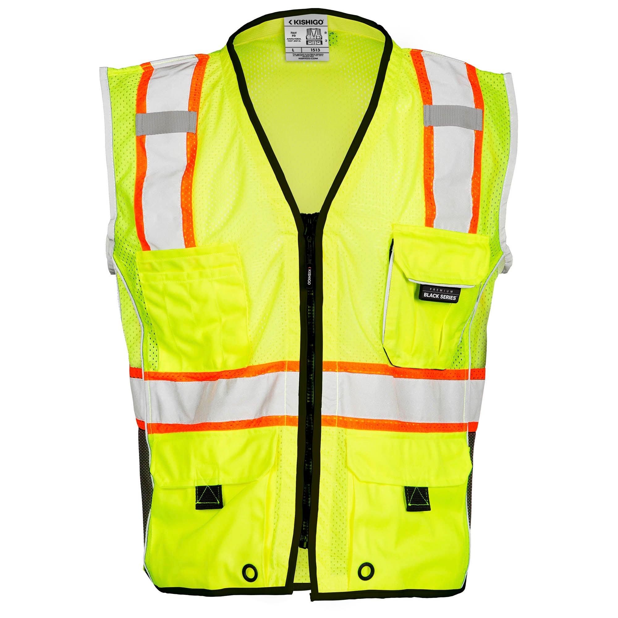 Kishigo 1513 Black Series Heavy Duty Safety Vest - Yellow/Lime