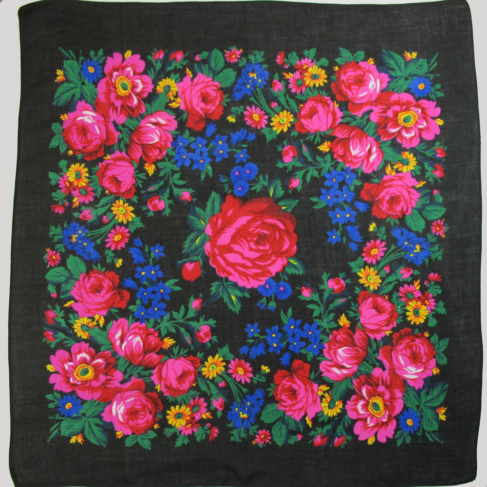 X-Large Rose Scarf Black 60"x60"