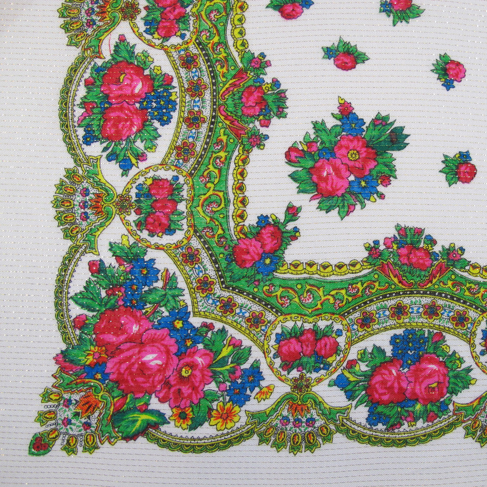 Floral Metallic Scarf White 30"x30"