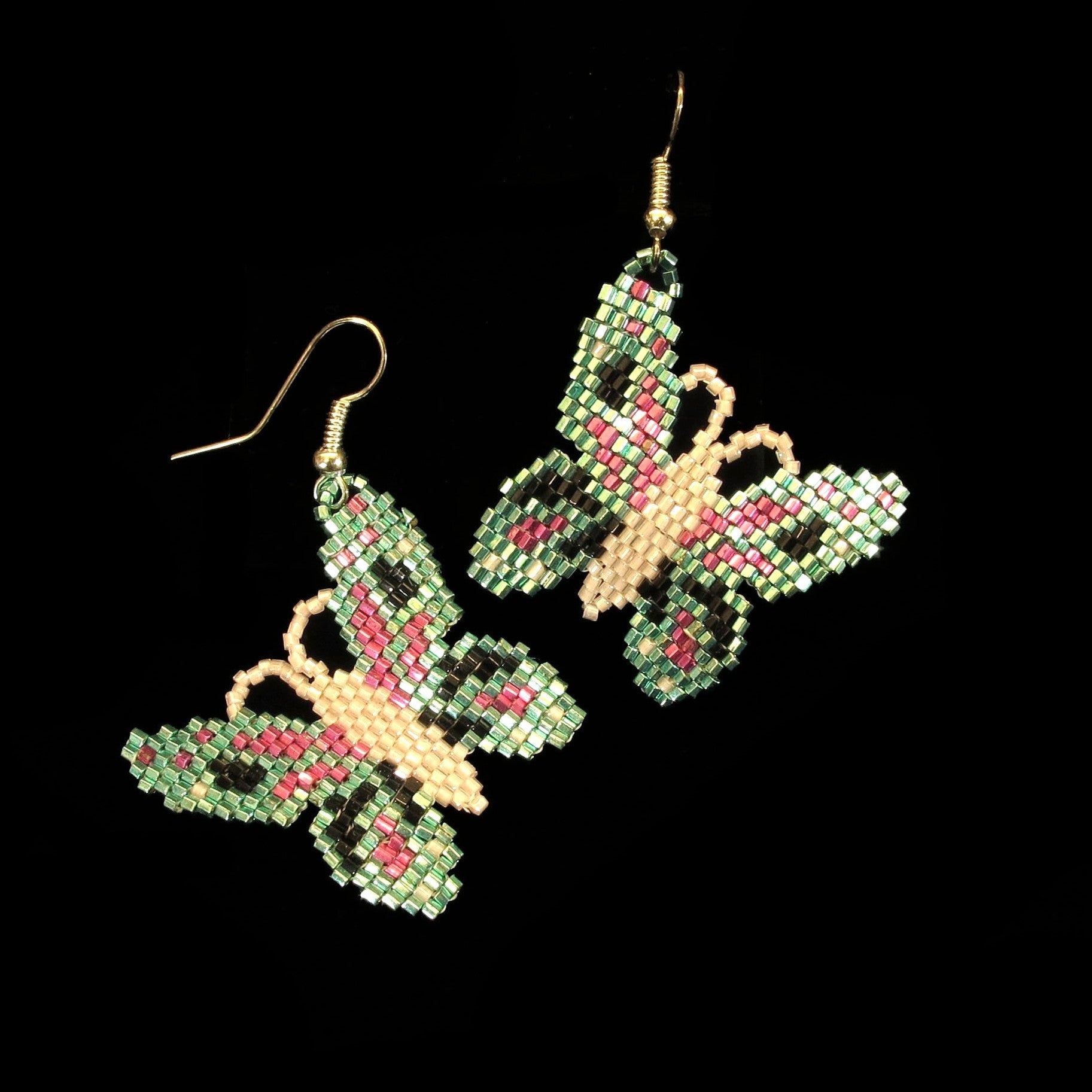 Iris Green Beaded Butterfly Earrings