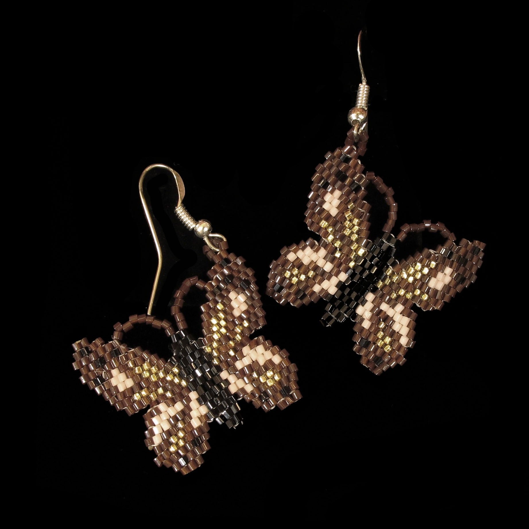 Brown Beaded Butterfly Earrings