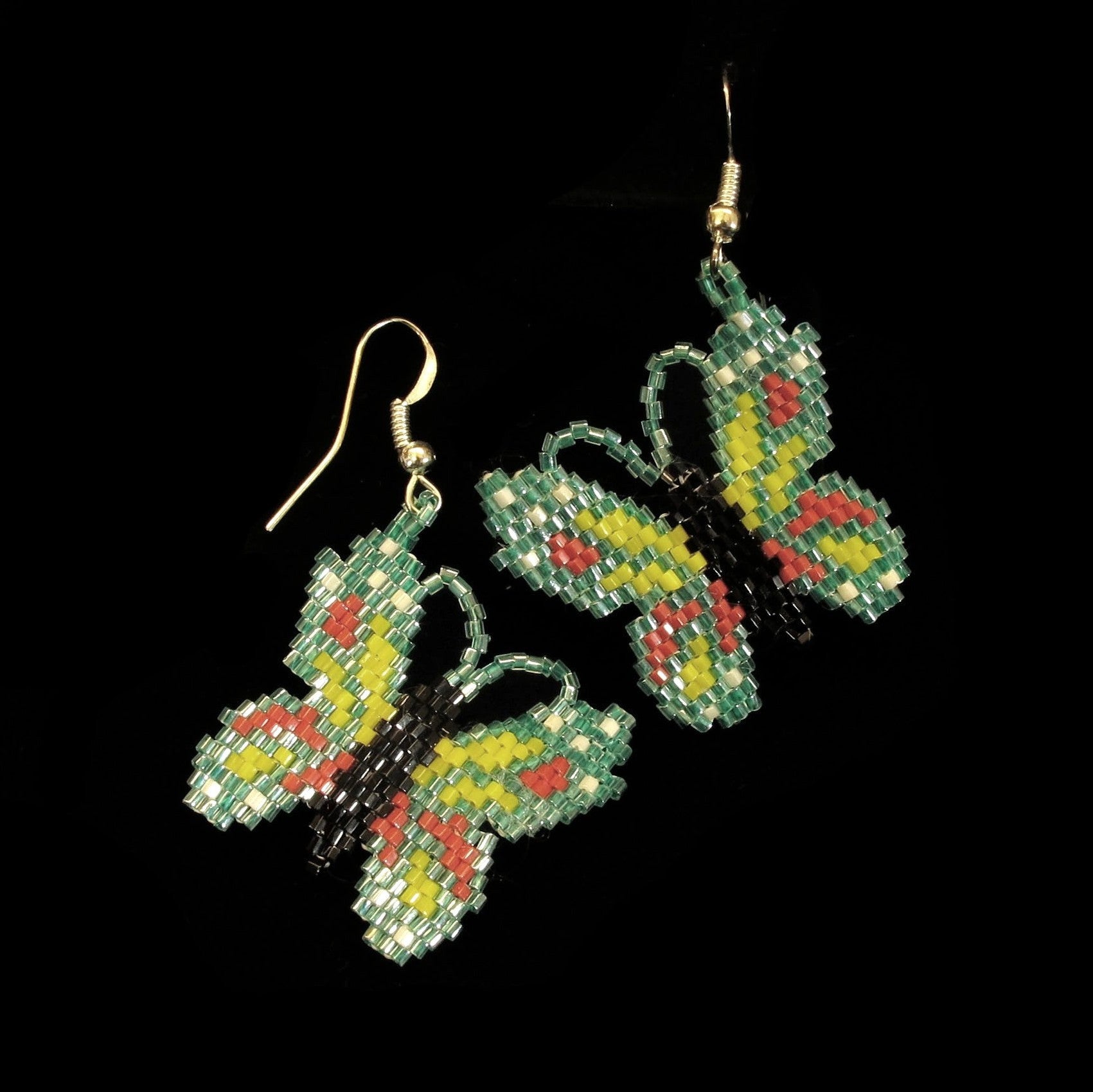 Green Beaded Butterfly Earrings