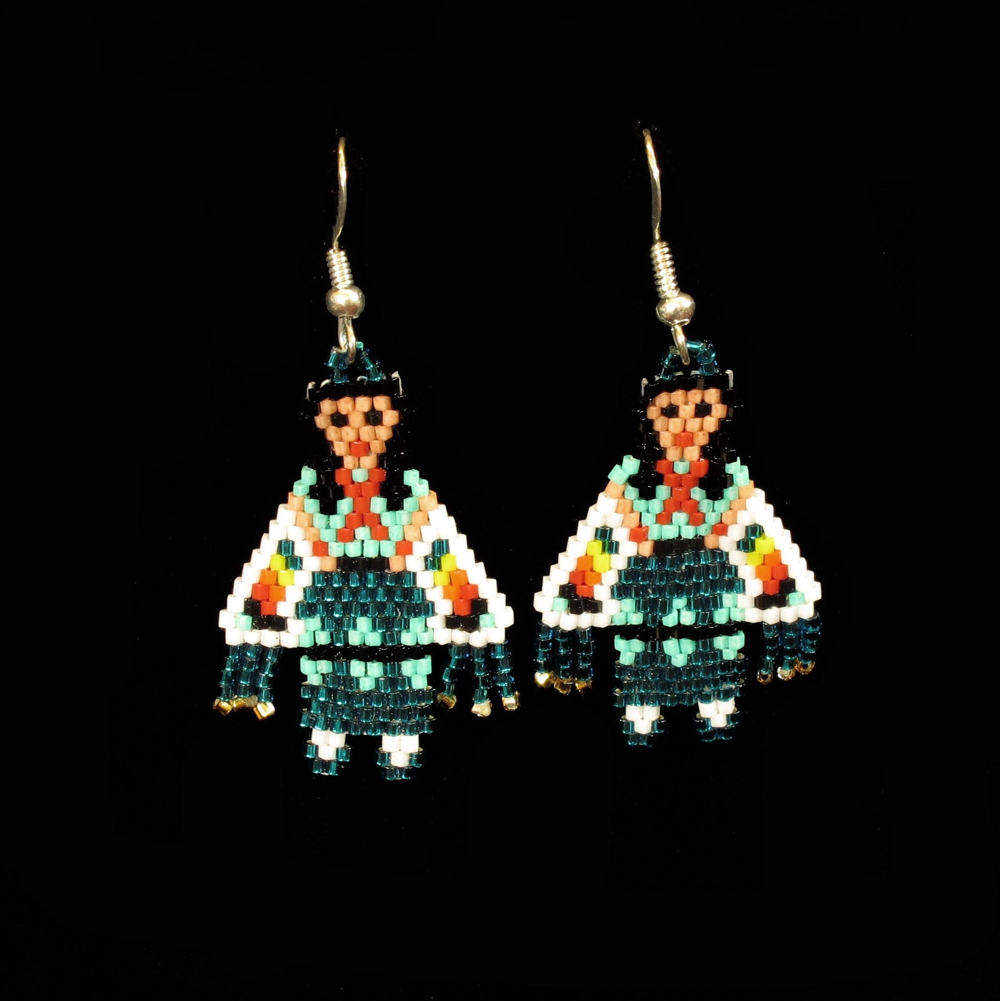Green Shawl Dancer Beaded Earrings