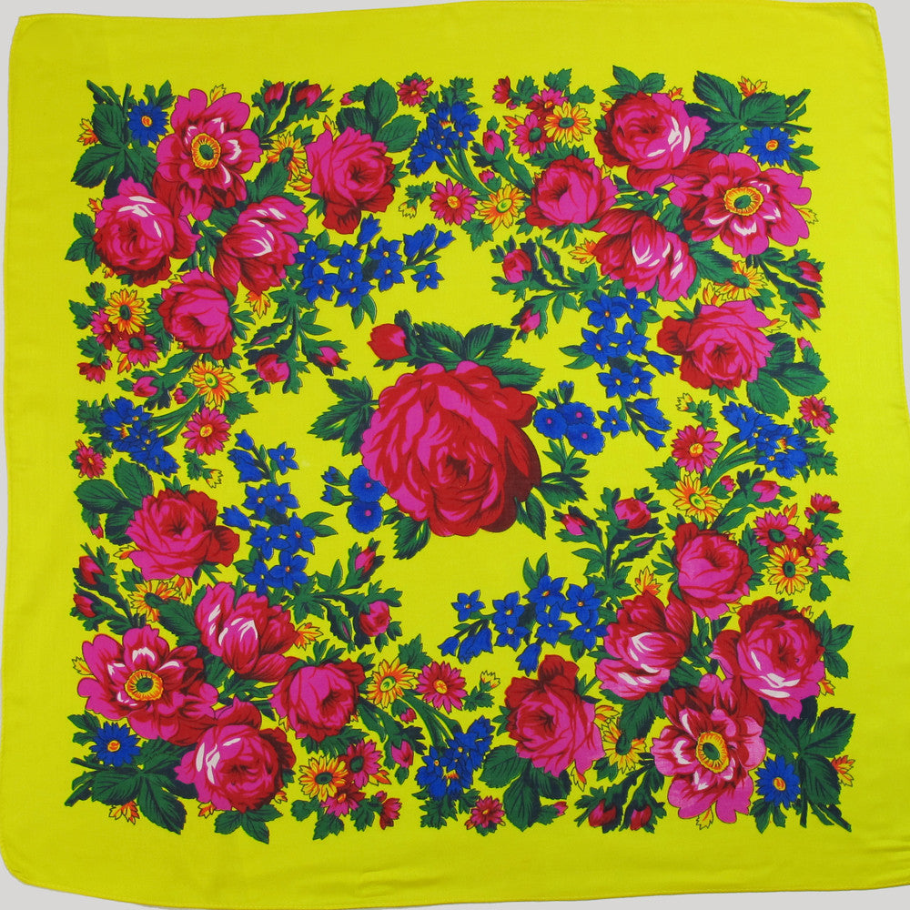 Rose Scarf - Neon Yellow (30"x30")