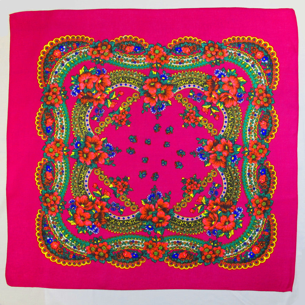 Floral Scarf Fuchsia 30"30"