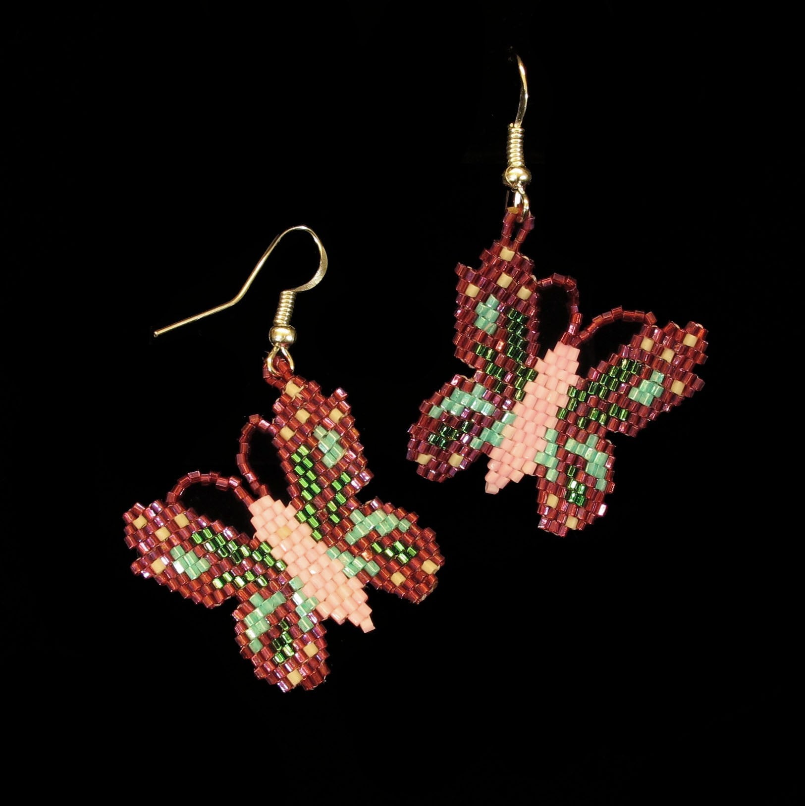 Iris Pink Beaded Butterfly Earrings