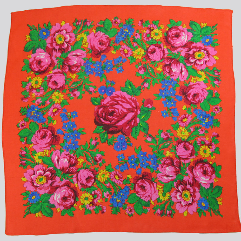 Rose Scarf - Neon Orange (30"x30")