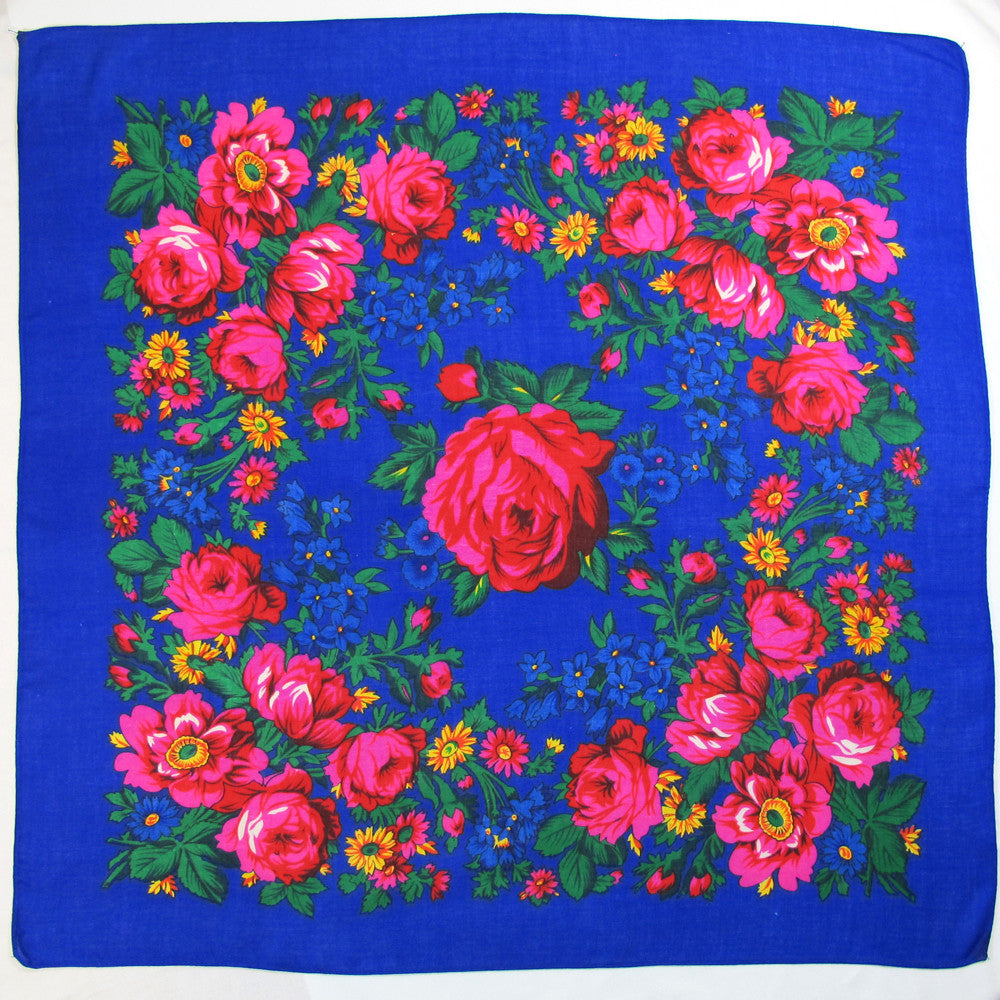 Rose Scarf Royal Blue 30"x30"
