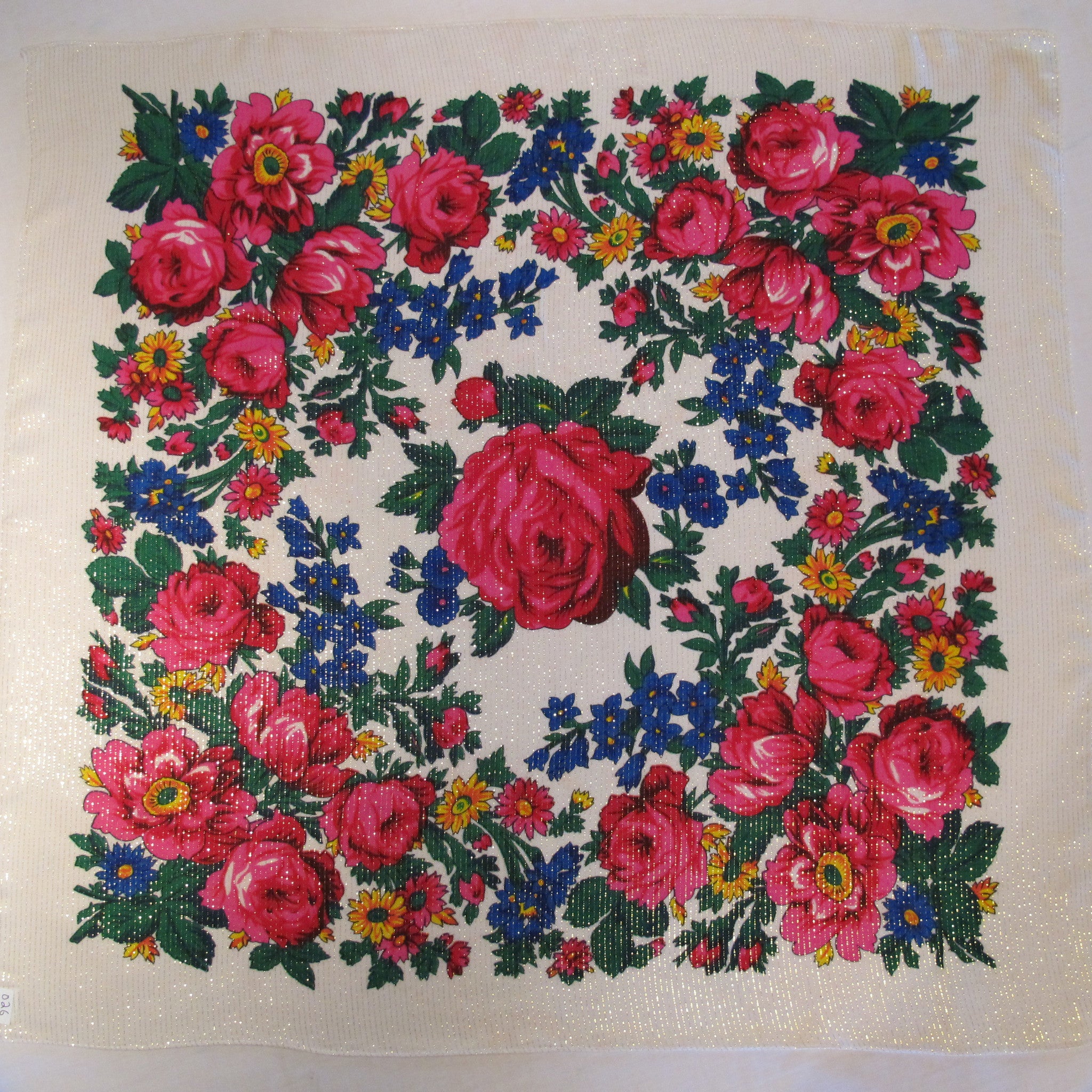 Rose Metallic Scarf White 30"x30"
