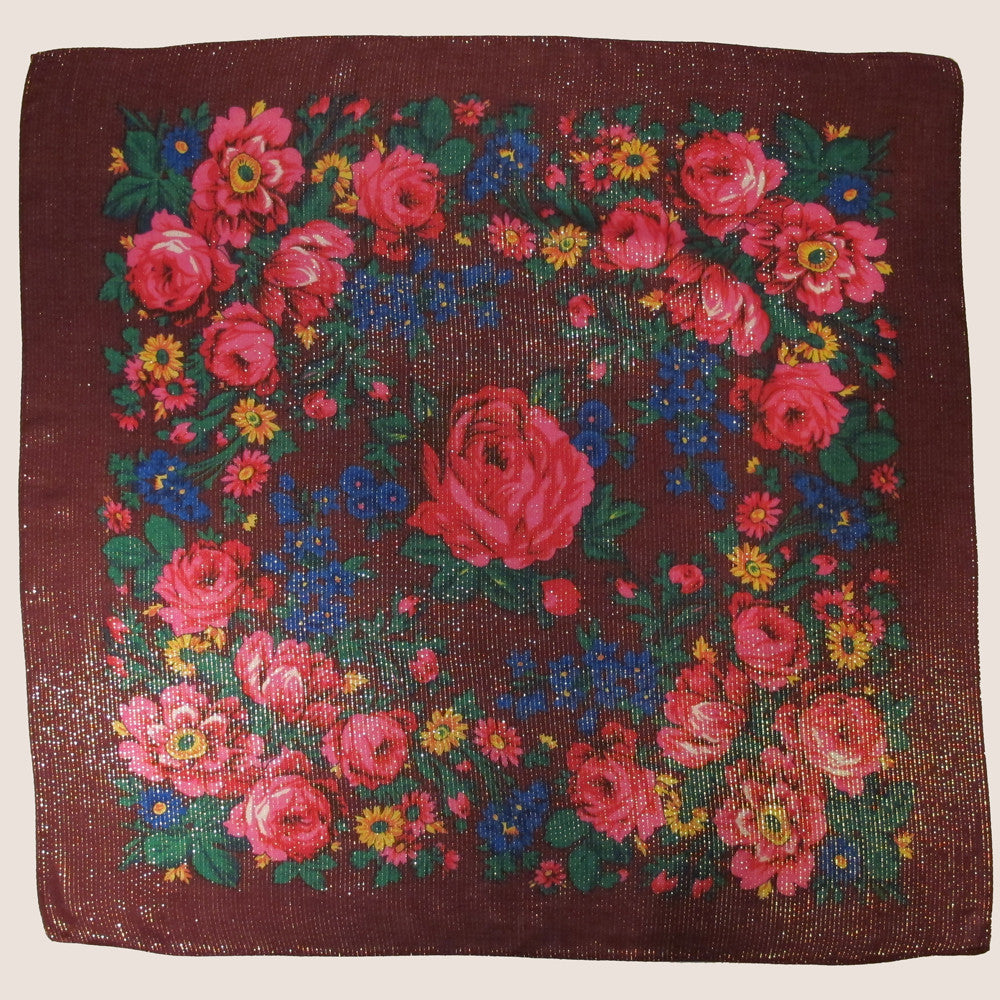 Rose Metallic Scarf Wine 30"x30"