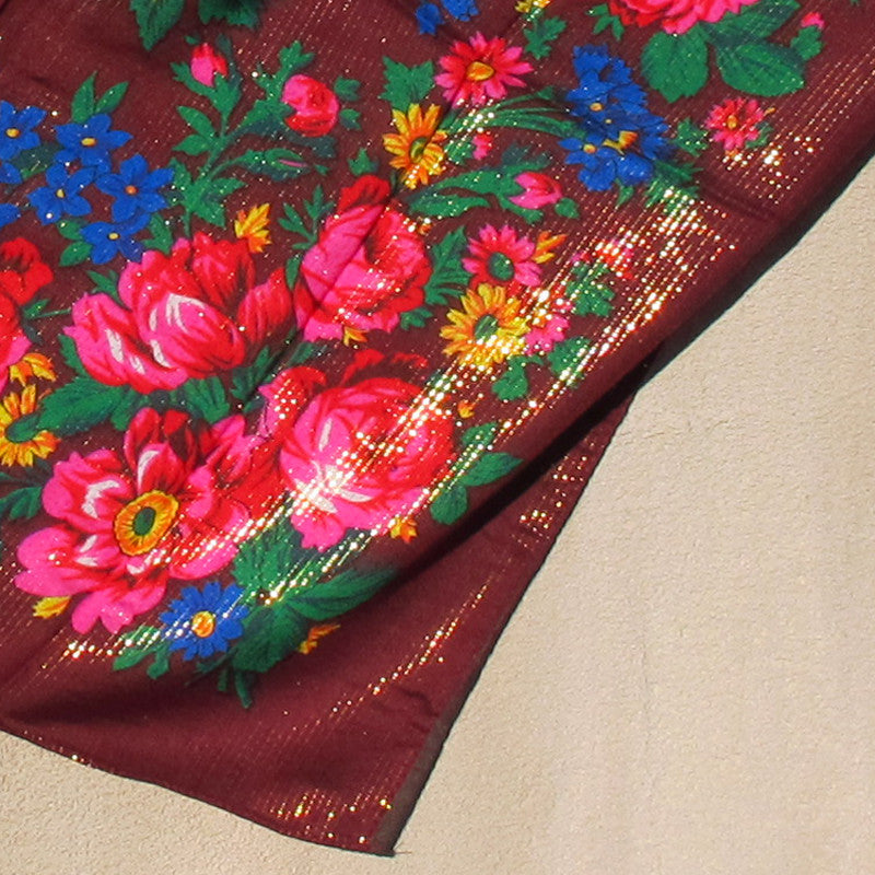 Rose Metallic Scarf Wine 30"x30"