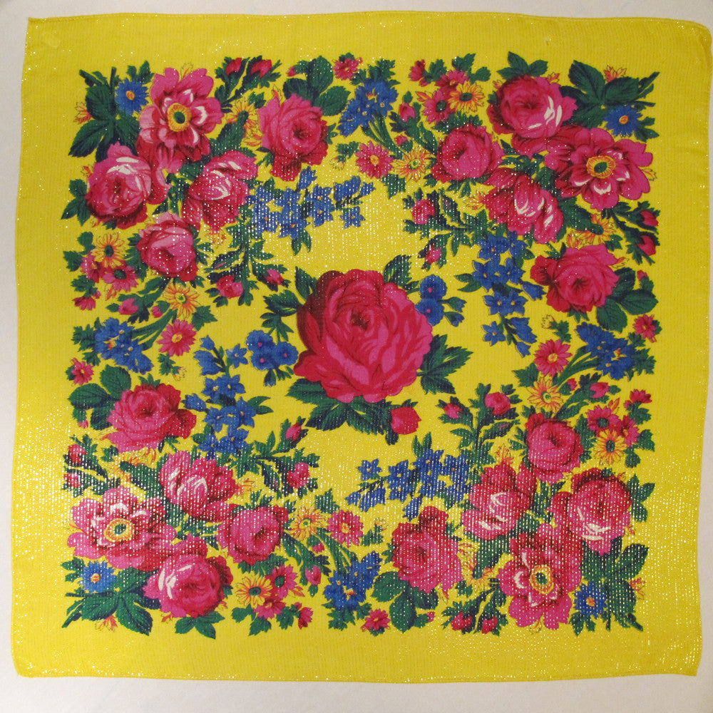 Rose Scarf - Yellow - Metallic (30"x30")