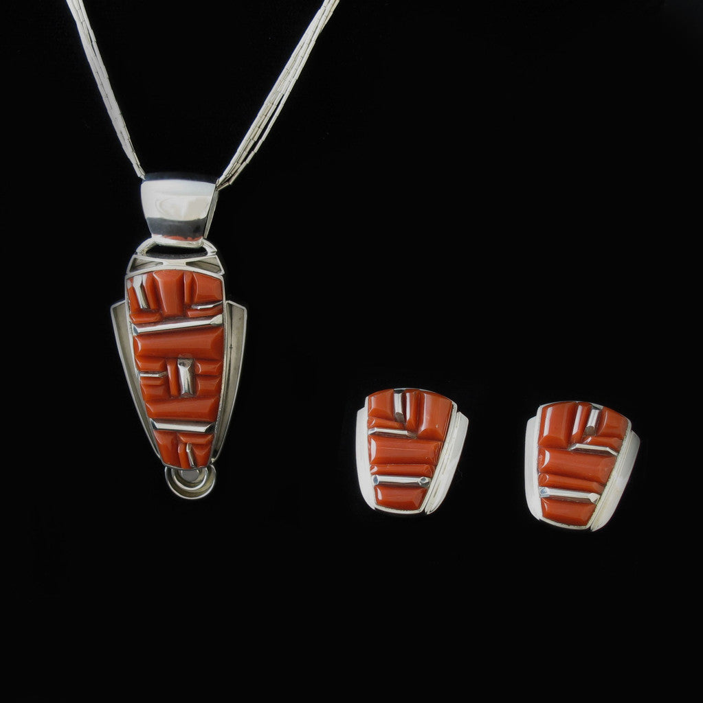 Coral Pendant Earring Set