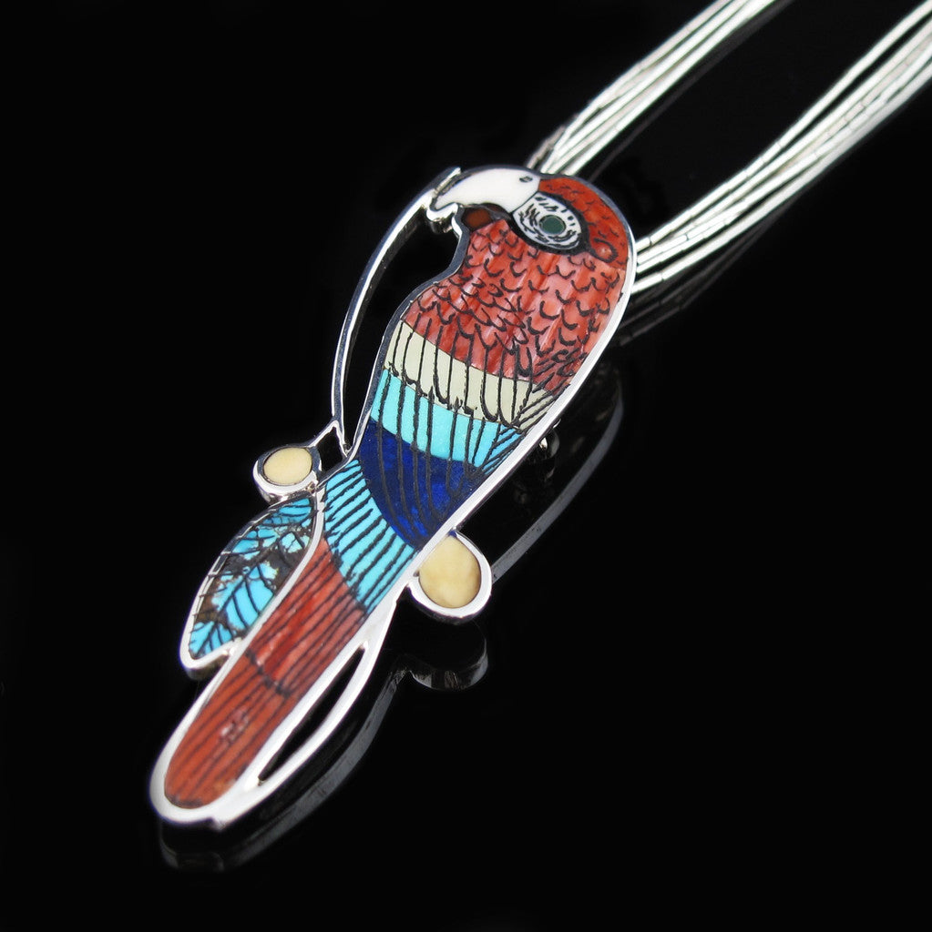 Zuni Scarlet Macaw Pin Pendant