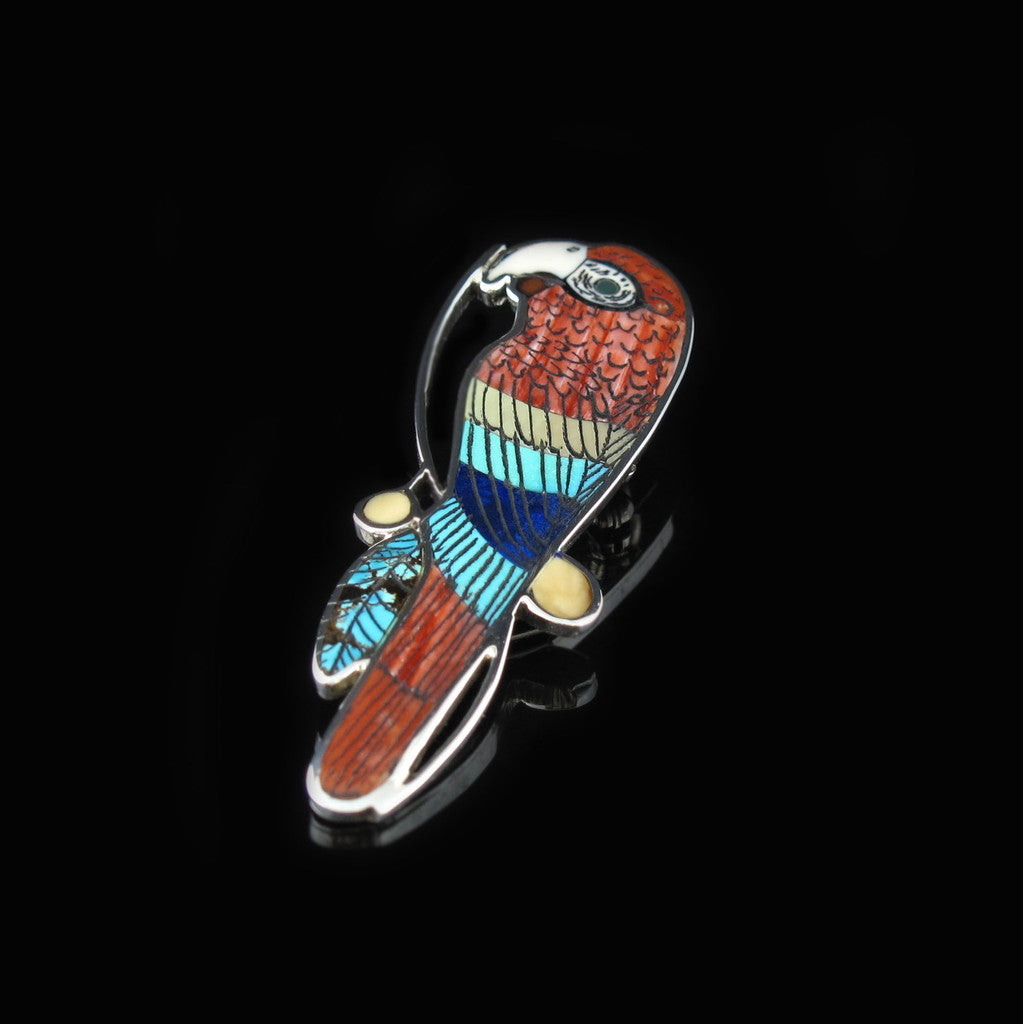 Zuni Scarlet Macaw Pin Pendant