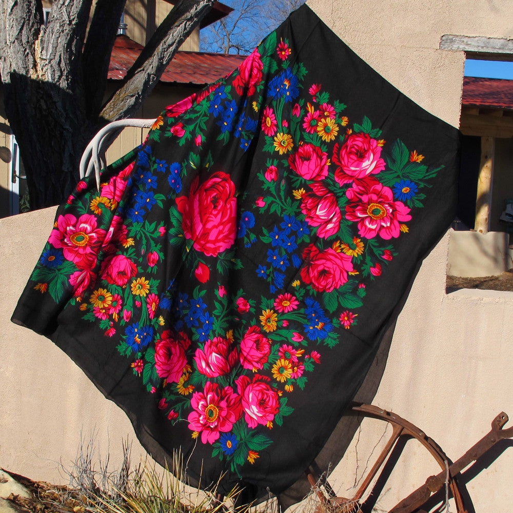 X-Large Rose Scarf Black 60"x60"