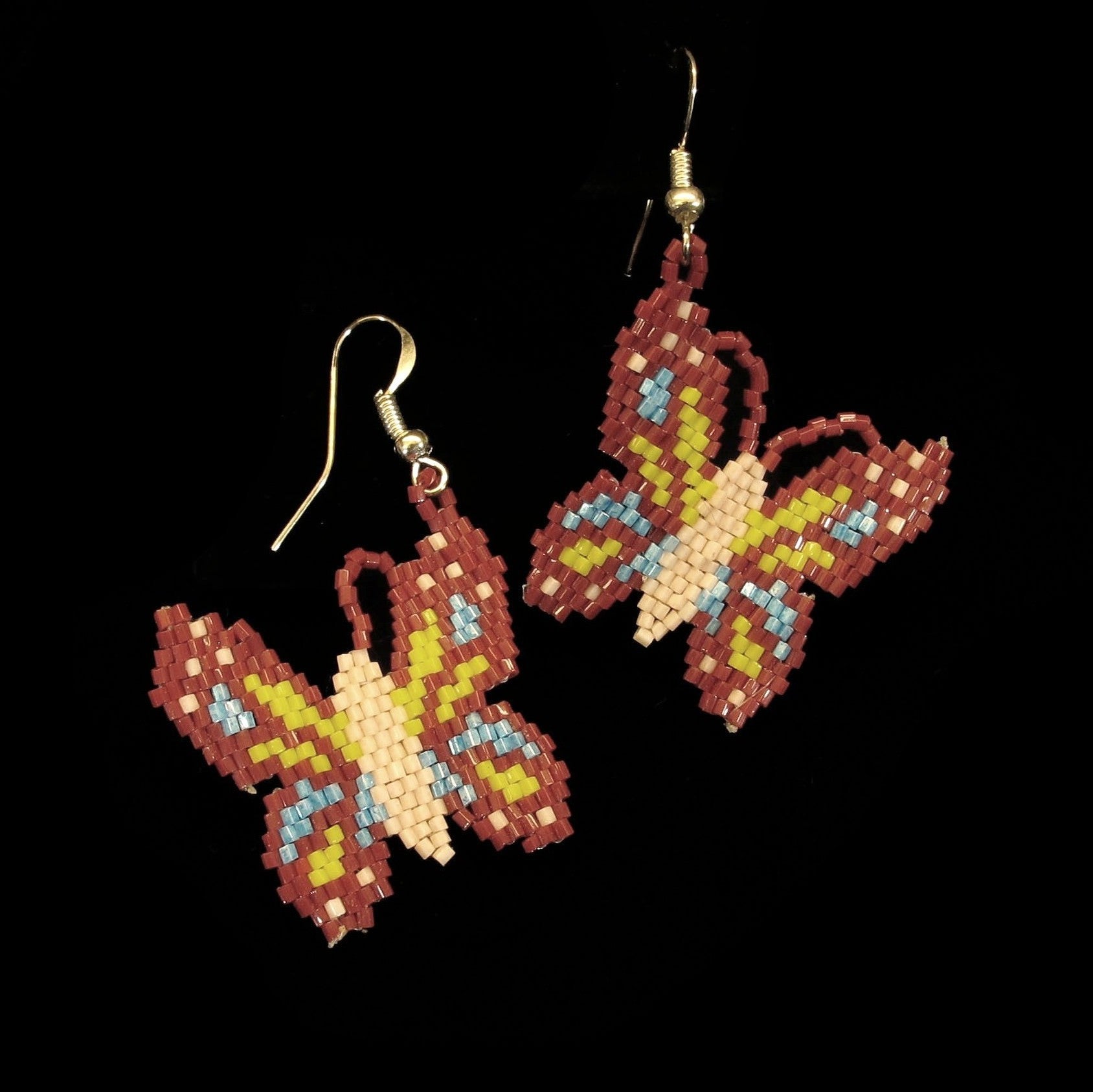 Maroon Beaded Butterfly Earrings