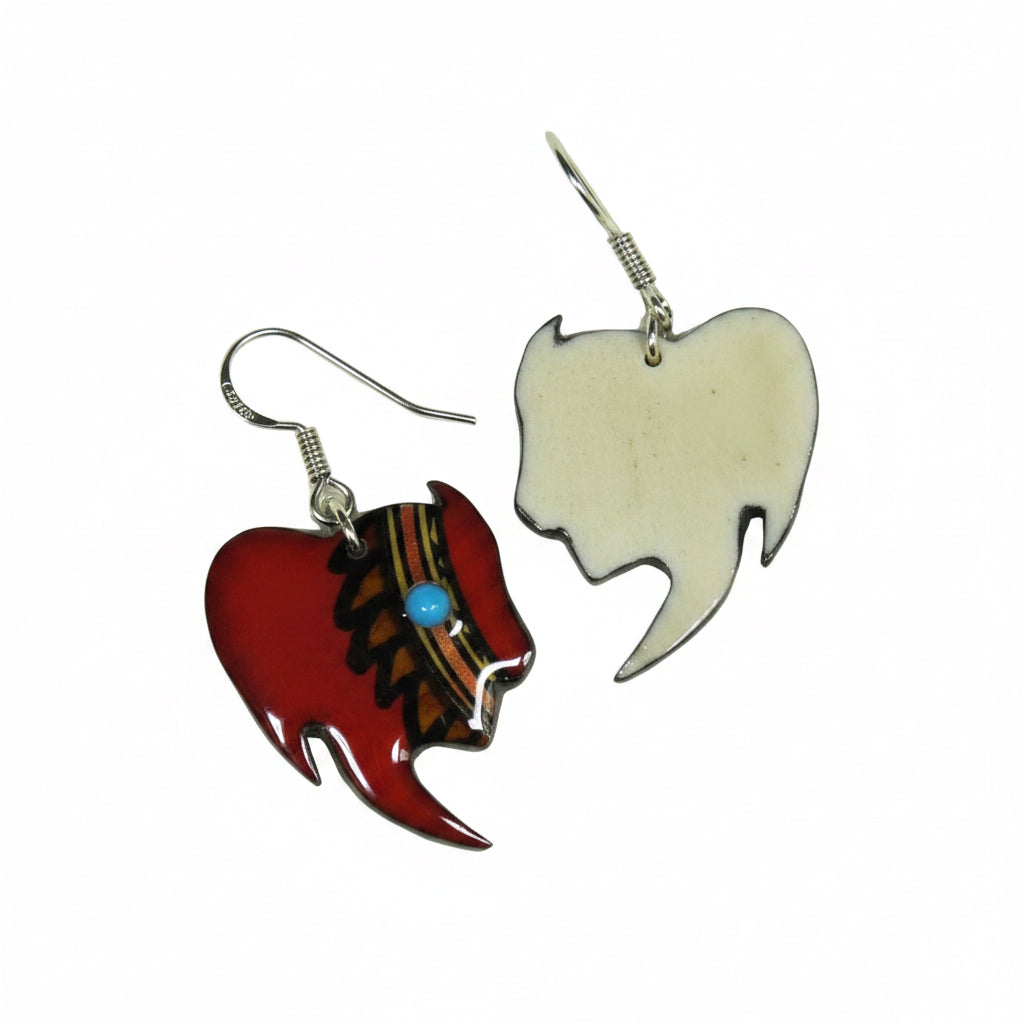 Antler Buffalo Earrings - Red