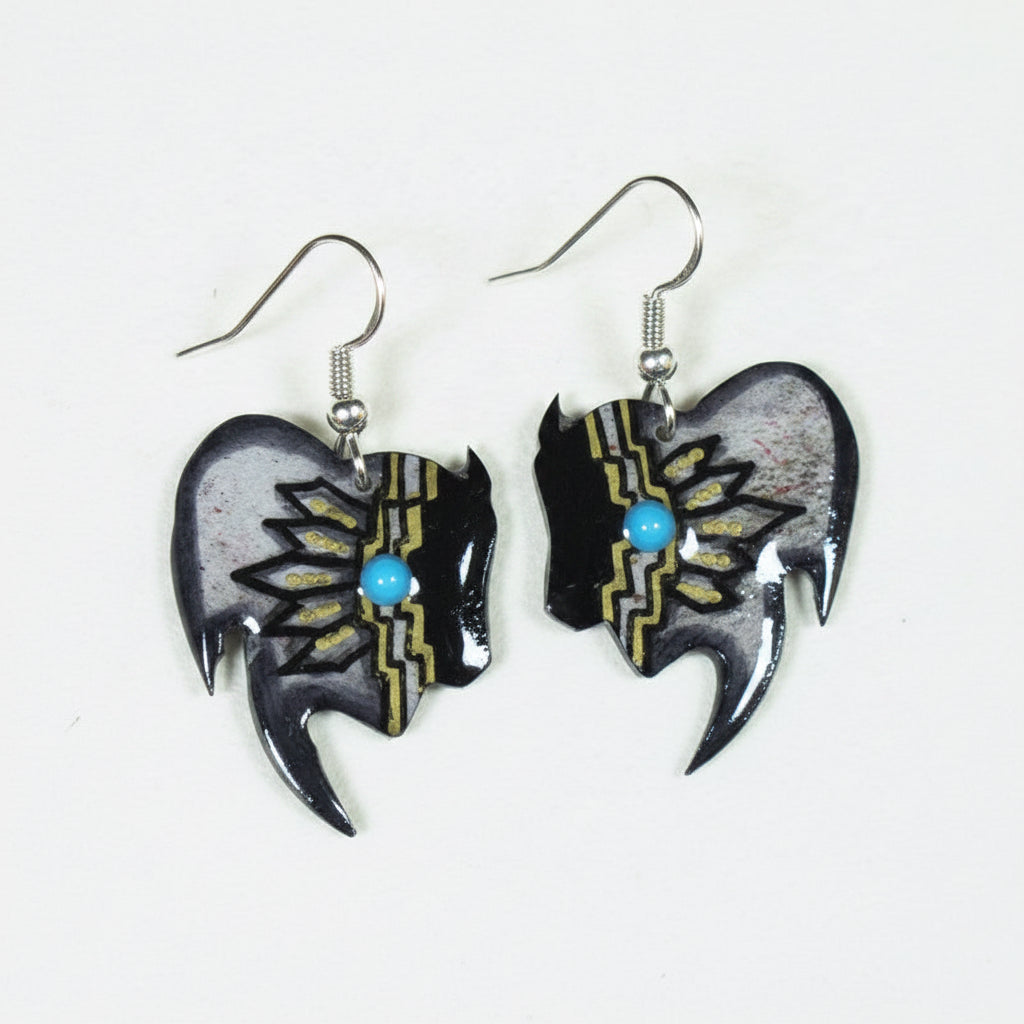 Antler Buffalo Earrings - Grey