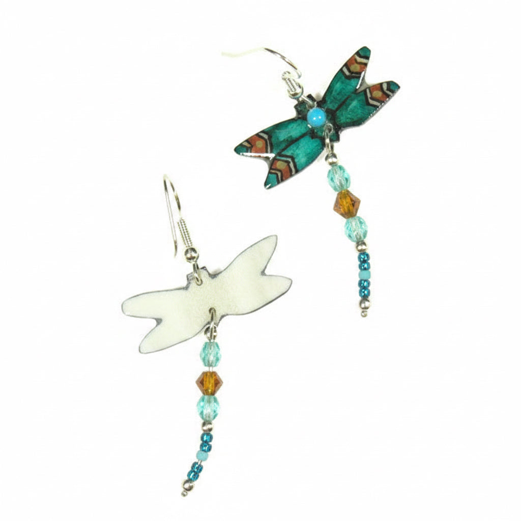 Antler Dragonfly Earrings - Teal