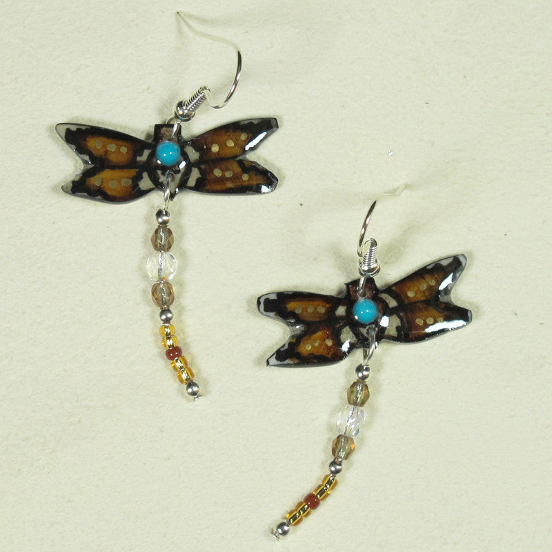 Gold Dragonfly Earrings - Handmade Moose Antler Jewelry