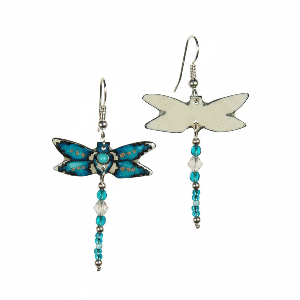 Antler Dragonfly Earrings - Blue