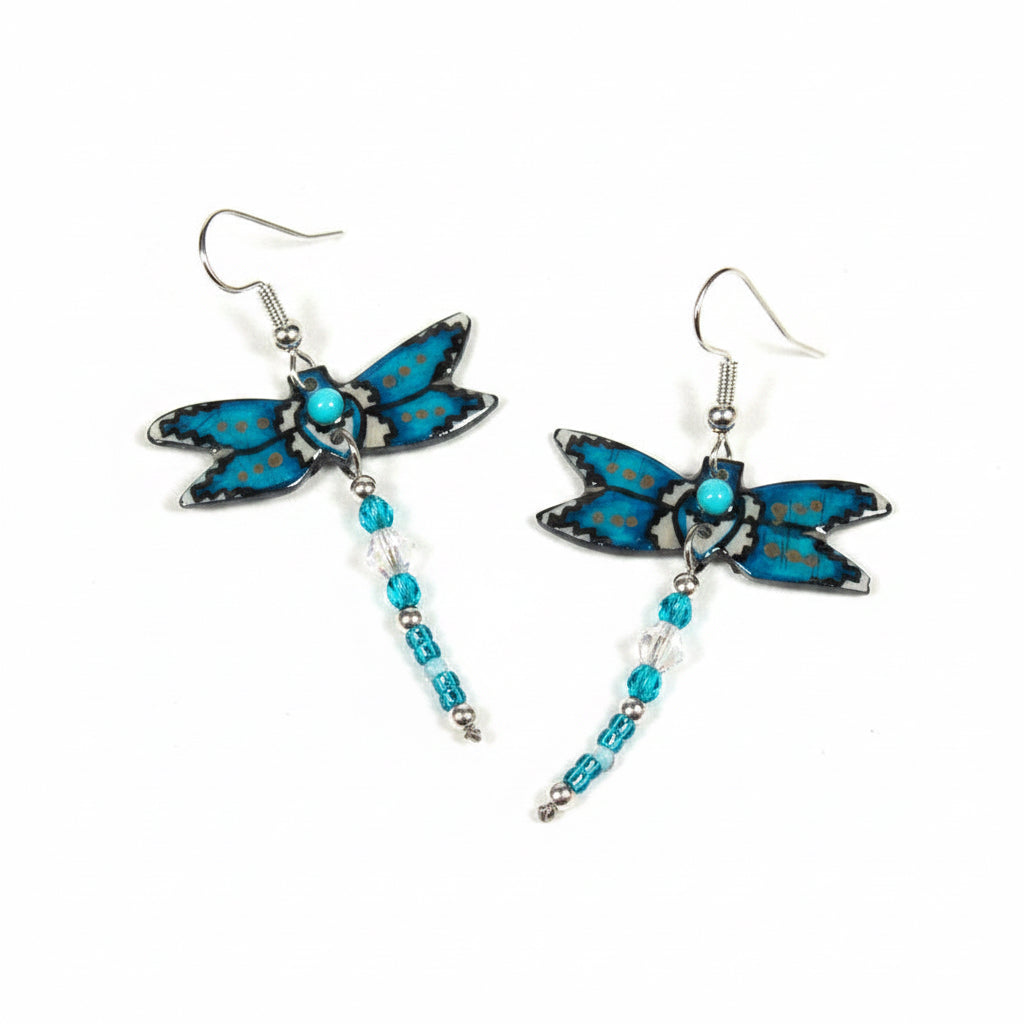 Antler Dragonfly Earrings - Blue