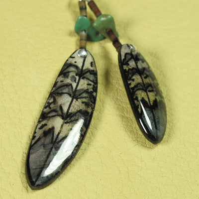 Grey Double Falcon Feather Antler Earrings - Handmade Moose Antler Jewelry