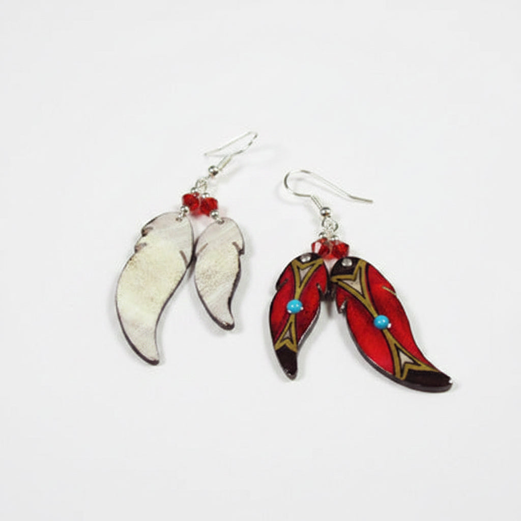 Antler Double Soaring Feather Earrings - Red