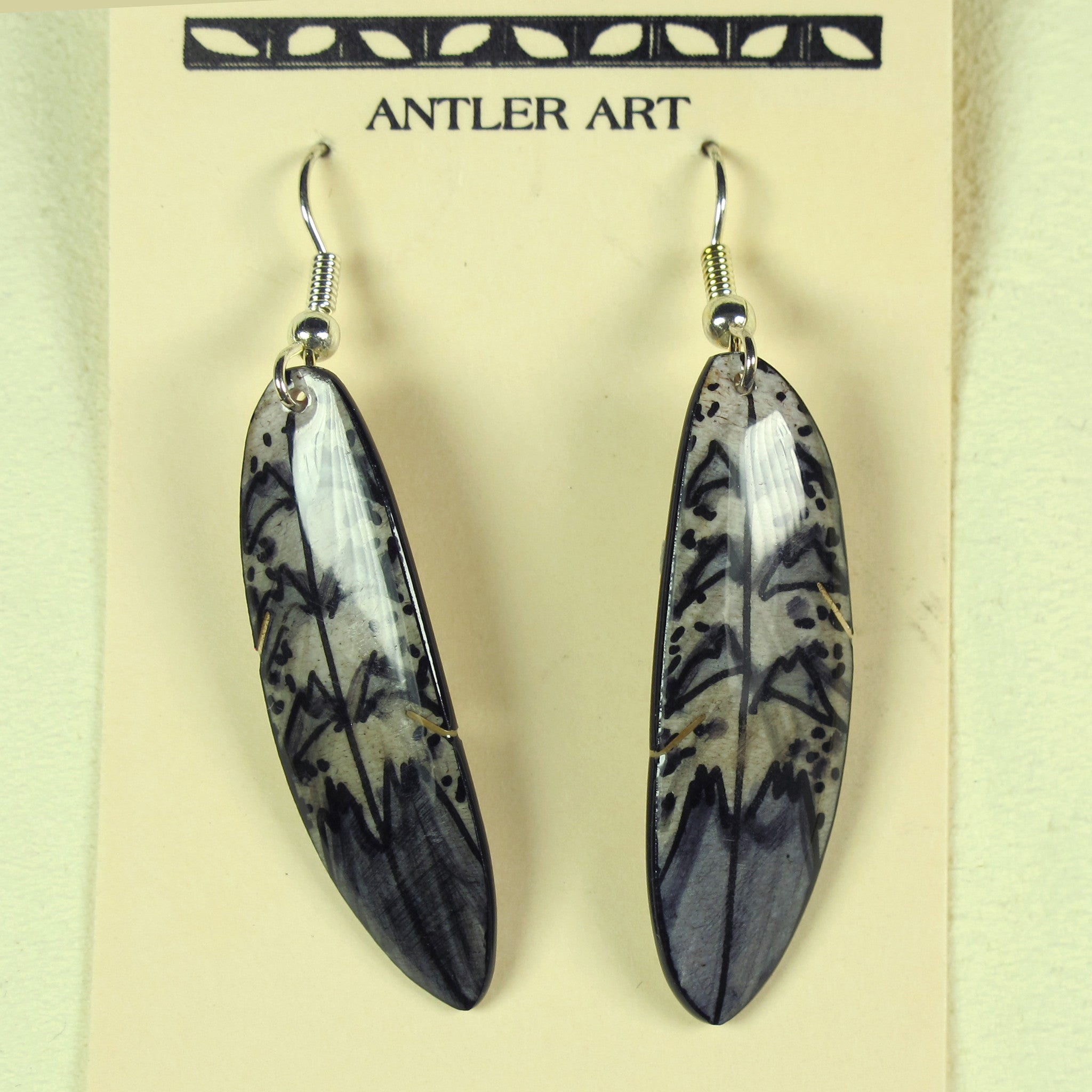 Grey Falcon Feather Earring - Hand Painted Moose Antler Jewelry