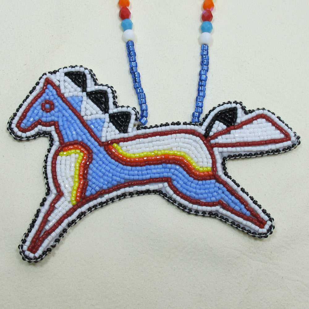 Large Beaded Pony Necklace Light Blue